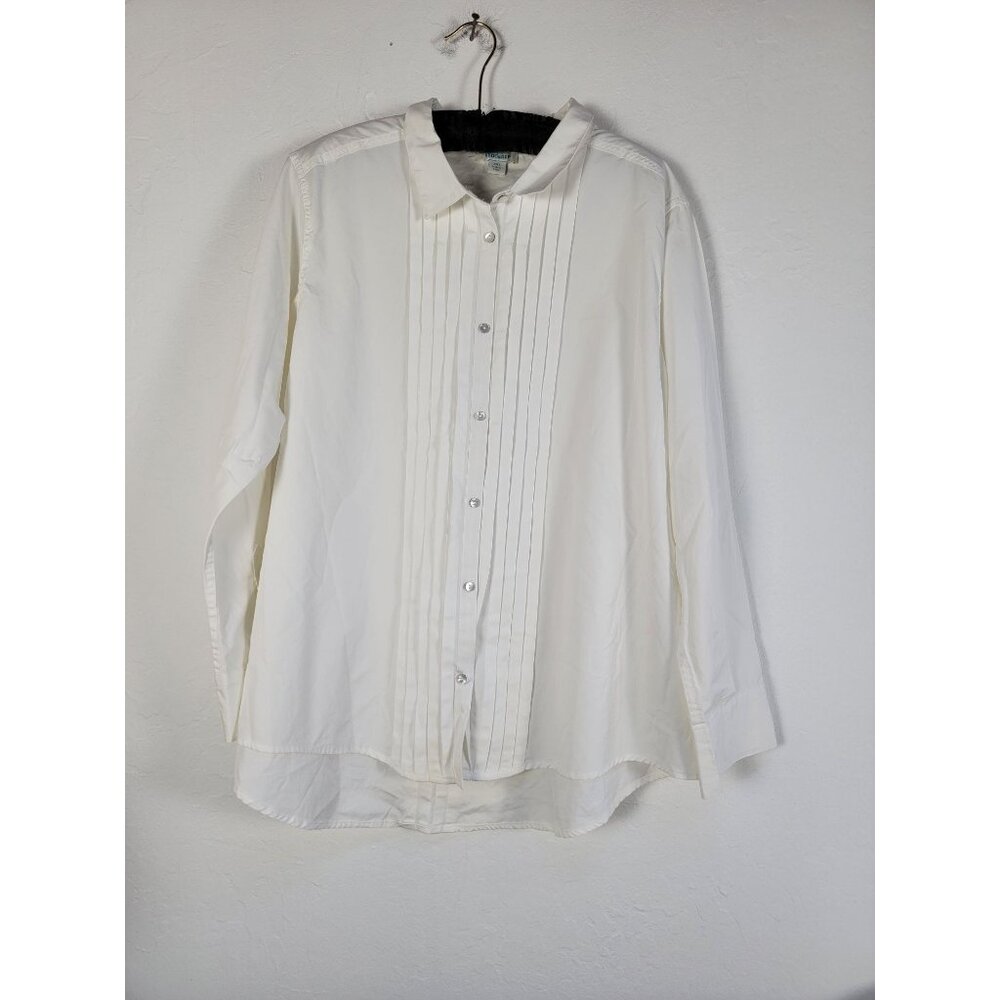 Sundance Womens White Button-Up Pleated Front Shirt XXL 100% Cotton Classic Fit